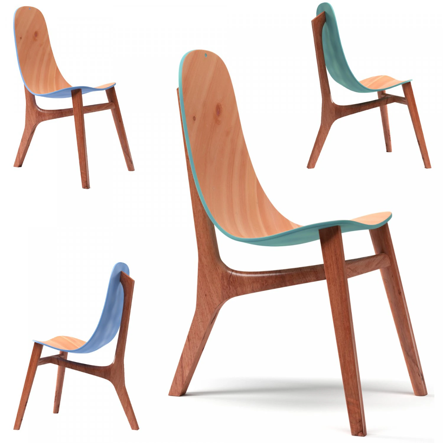blue and green chair wood 3D Model .c4d .max .obj .3ds .fbx .stl .blend 