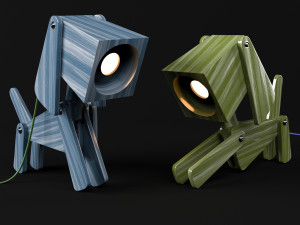 two puppy shaped wooden table lamp 3D 모델