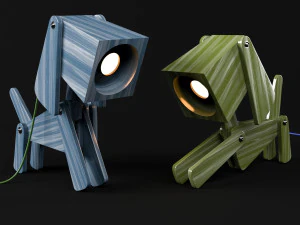 дерев'яна настільна лампа у формі двох цуценят 3D Модель