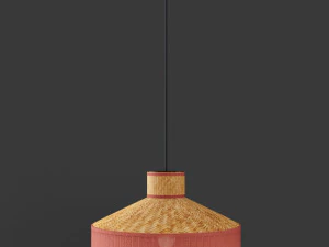 woven linen and rattan pendant lamp 3D Model