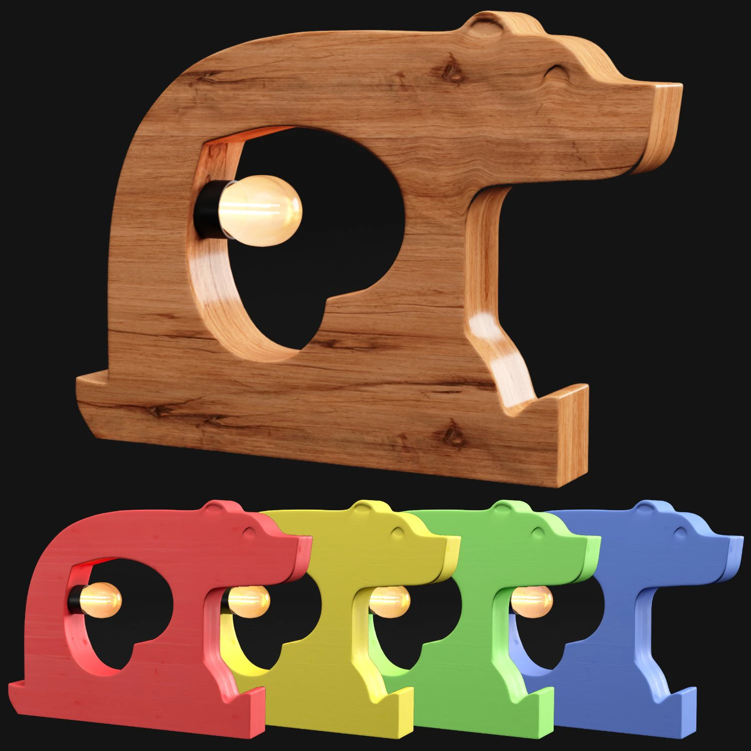 bear wooden table lamp 3D Model .c4d .max .obj .3ds .fbx .stl .blend 