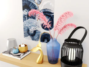decor set-no4- by gray glass and blue vase 3D Model