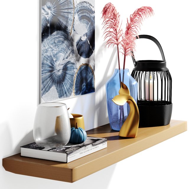 decor set-no4- by gray glass and blue vase 3D 모델 .c4d .max .obj .3ds .fbx .stl .blend 