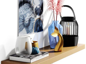 декор набір-№4- сіре скло і блакитна ваза 3D Модель