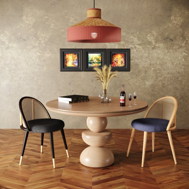 dining set 2- by rattan chair in 4 color Modello 3D .c4d .max .obj .3ds .fbx .stl .blend 