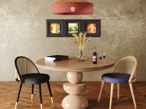dining set 2- by rattan chair in 4 color Model 3D