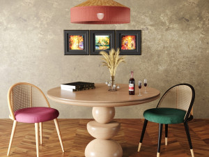 dining set 2- by rattan chair in 4 color Modello 3D