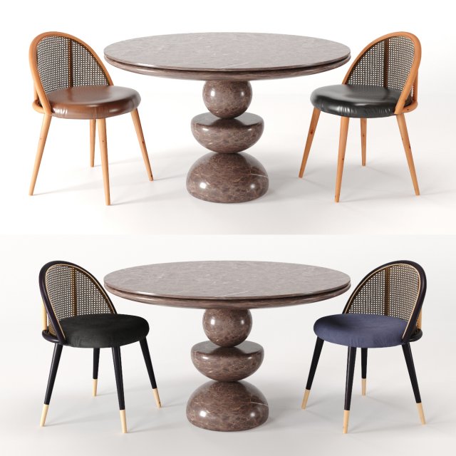 dining set 3- by rattan chair in 4 color 3Dモデル .c4d .max .obj .3ds .fbx .stl .blend 