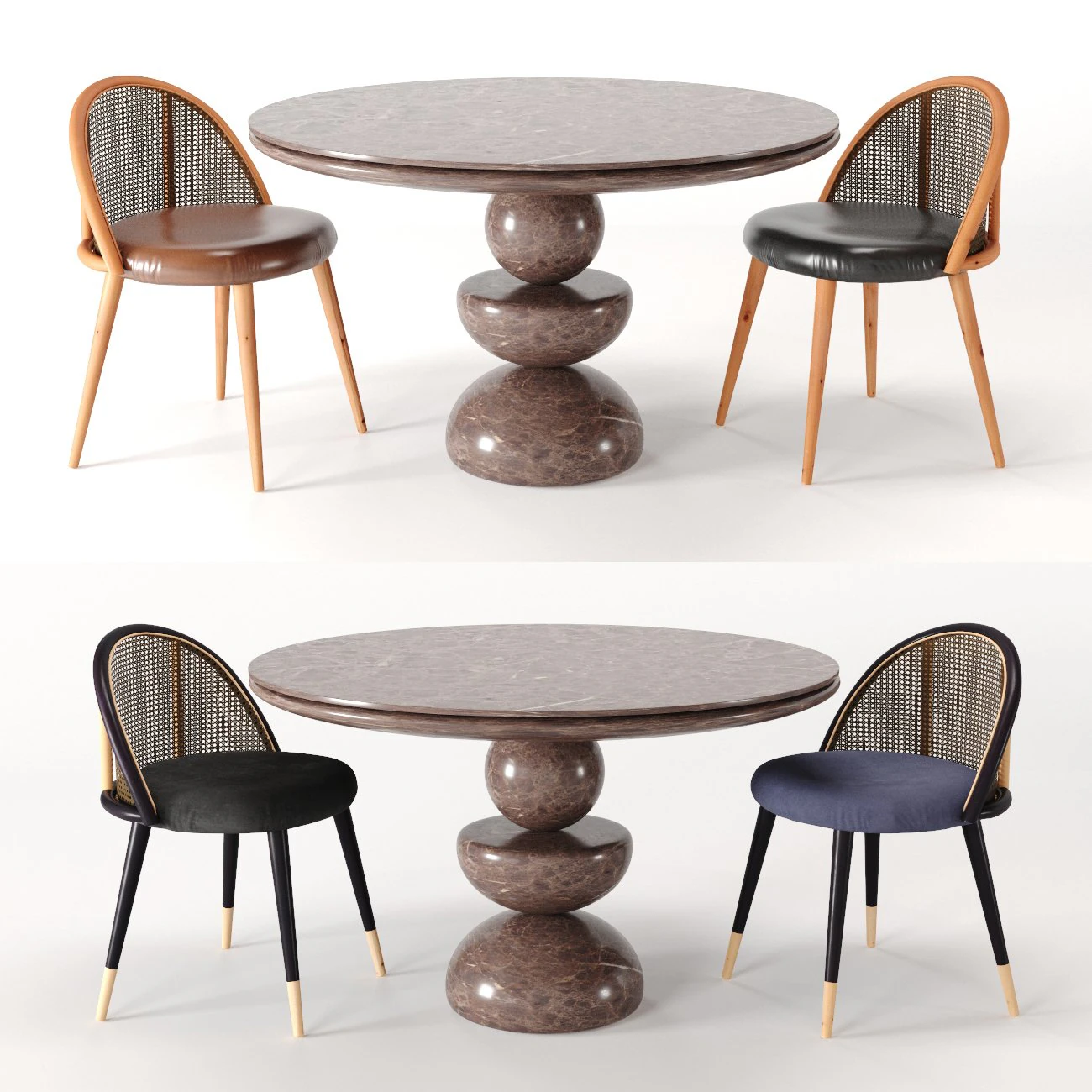 dining set 3- by rattan chair in 4 color 3D Model .c4d .max .obj .3ds .fbx .stl .blend 