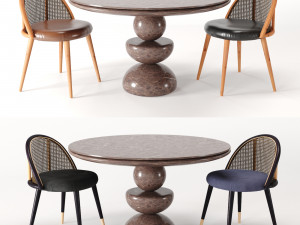 dining set 3- by rattan chair in 4 color 3D मॉडल