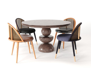 dining set 3- by rattan chair in 4 color 3Dモデル