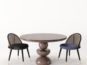 dining set 3- by rattan chair in 4 color 3Dモデル