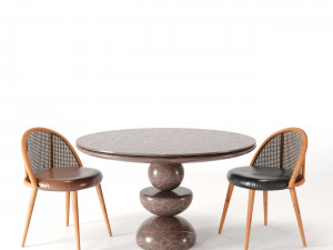 dining set 3- by rattan chair in 4 color 3Dモデル