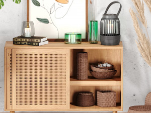 decor set-no5- by rattan table and baskets 3D Model