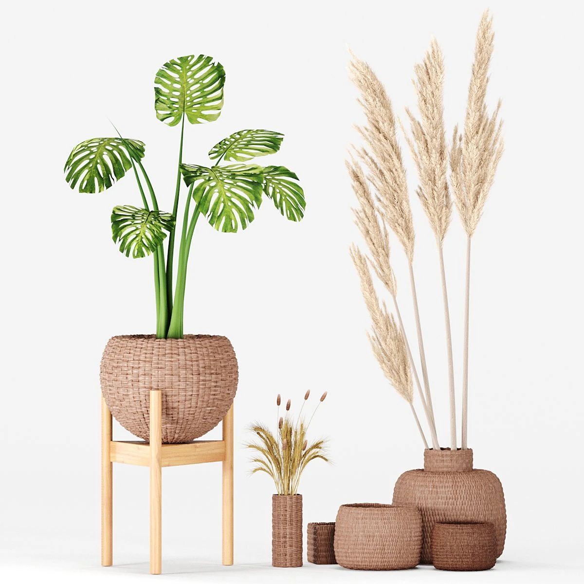 set vases-no3- wicker vase 3D Model .c4d .max .obj .3ds .fbx .stl .blend 