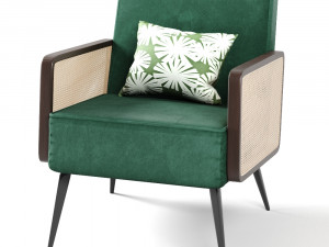 arm chair- rattan cane velvet by table 3D Model