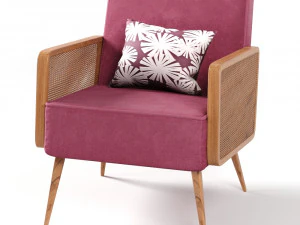 arm chair- rattan cane velvet by table 3D Model