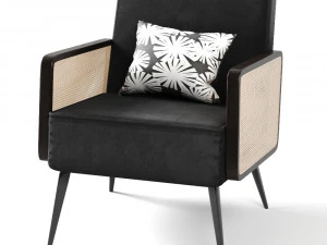 arm chair- rattan cane velvet by table 3D Model