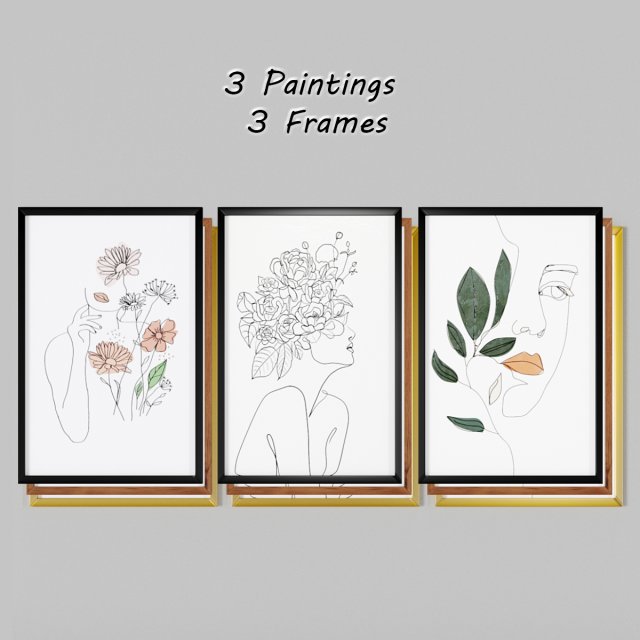 art frams 1- 3 art line paintings by 3 frams 3D-Modell .c4d .max .obj .3ds .fbx .stl .blend 