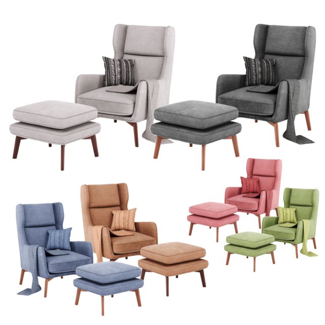 ryder velvet armchair in 6 color 3D 모델 .c4d .max .obj .3ds .fbx .stl .blend 