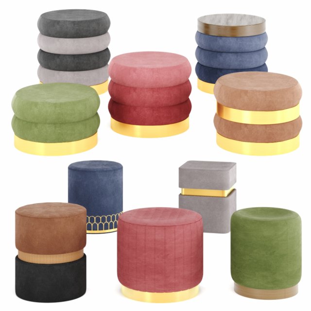 poufs vol2- collection velvet poufs by adjustable color 3D Model .c4d .max .obj .3ds .fbx .stl .blend 
