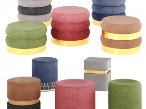 poufs vol2- collection velvet poufs by adjustable color 3D Model