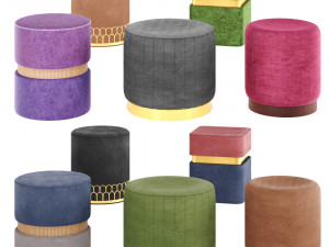 poufs vol2- collection velvet poufs by adjustable color 3D Model