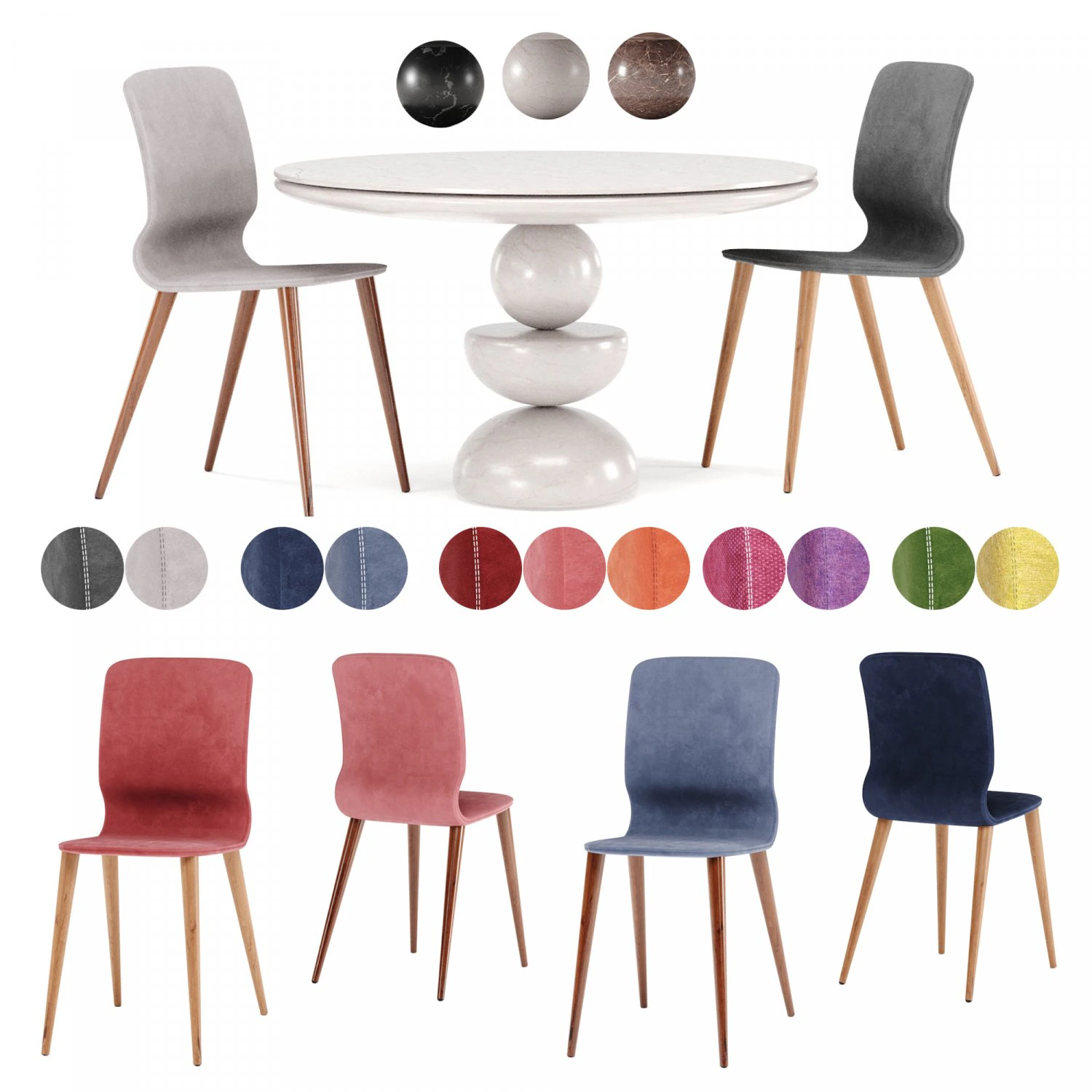 dining set 4- by marble table 3D Model .c4d .max .obj .3ds .fbx .stl .blend 