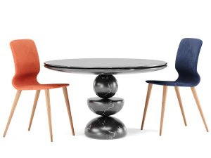 dining set 4- by marble table 3D Model