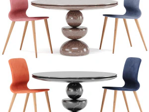 dining set 4- by marble table 3D Model