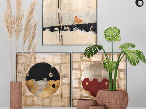 decor set -no9- vase baskets by 3 art frames 3D Model