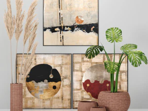 decor set -no9- vase baskets by 3 art frames 3D Model
