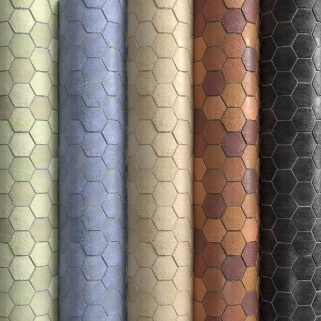 materials 10- hexagon tiles in 5 color CG Текстуры .c4d .max .obj .3ds .fbx .stl .blend 
