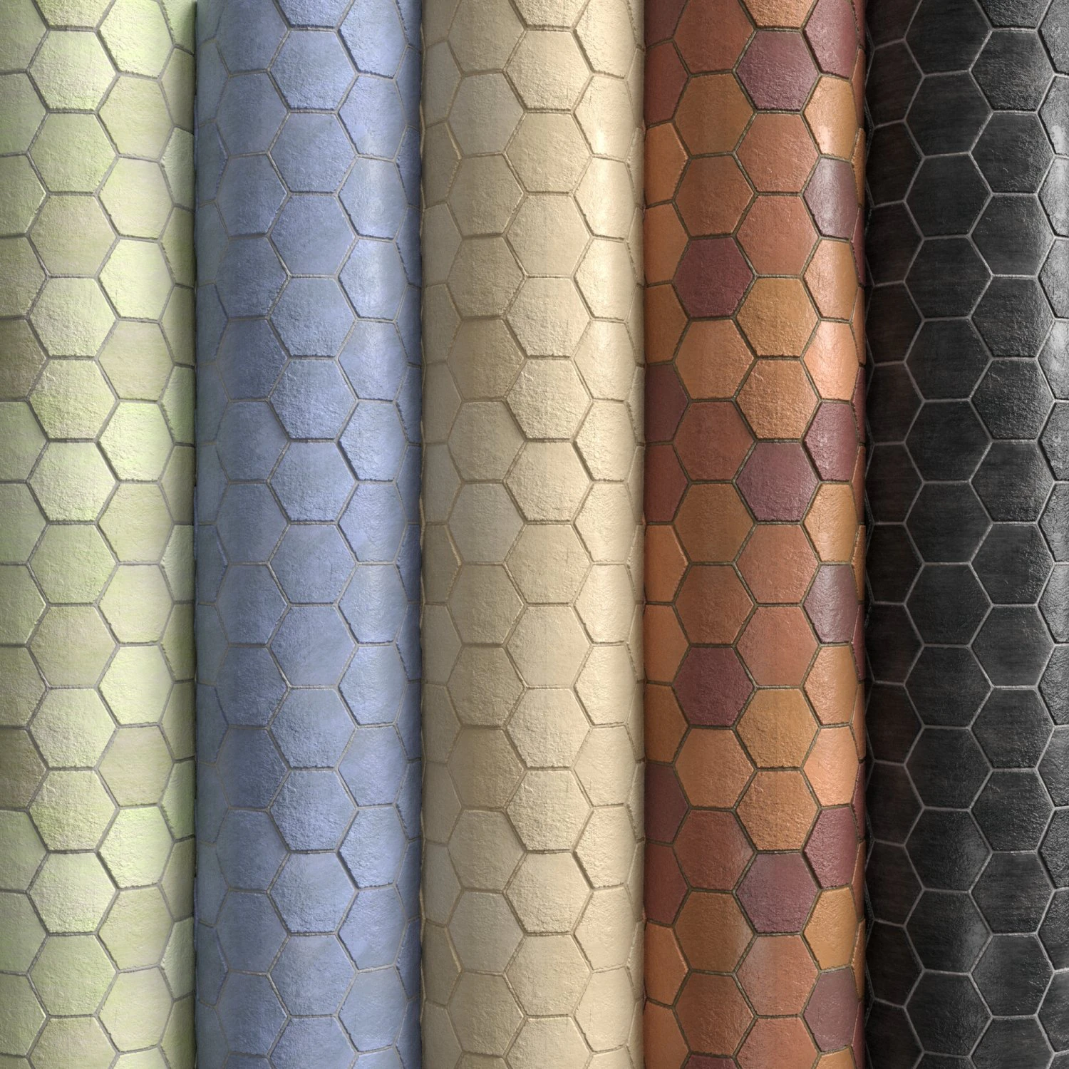 materials 10- hexagon tiles in 5 color CG Textures .c4d .max .obj .3ds .fbx .stl .blend 