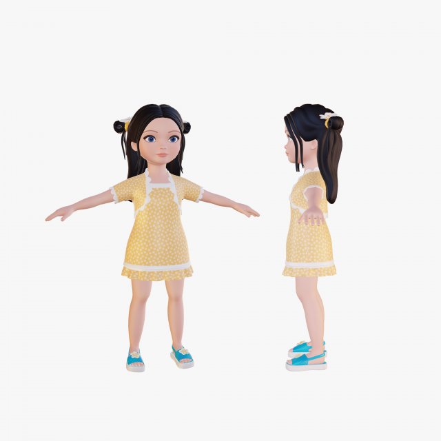 Cartoon girl brunette 3D Модель .c4d .max .obj .3ds .fbx .stl .blend 