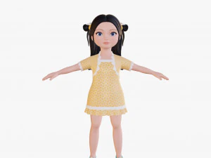 Cartoon girl brunette 3D Model
