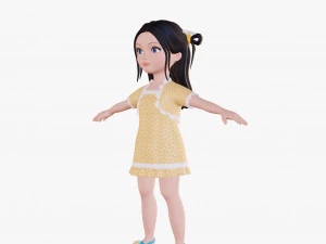 Cartoon girl brunette 3D Model