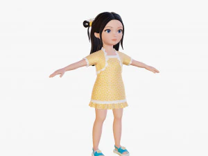 Cartoon girl brunette 3D Model