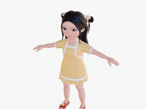 Cartoon girl brunette 3D Model