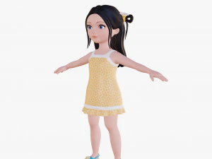 Cartoon girl brunette 3D Model