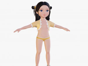 Cartoon girl brunette 3D Model