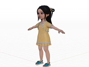 Cartoon girl brunette 3D Model