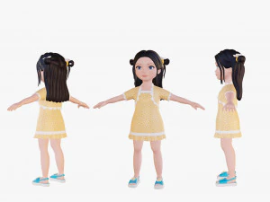 Cartoon girl brunette 3D Model