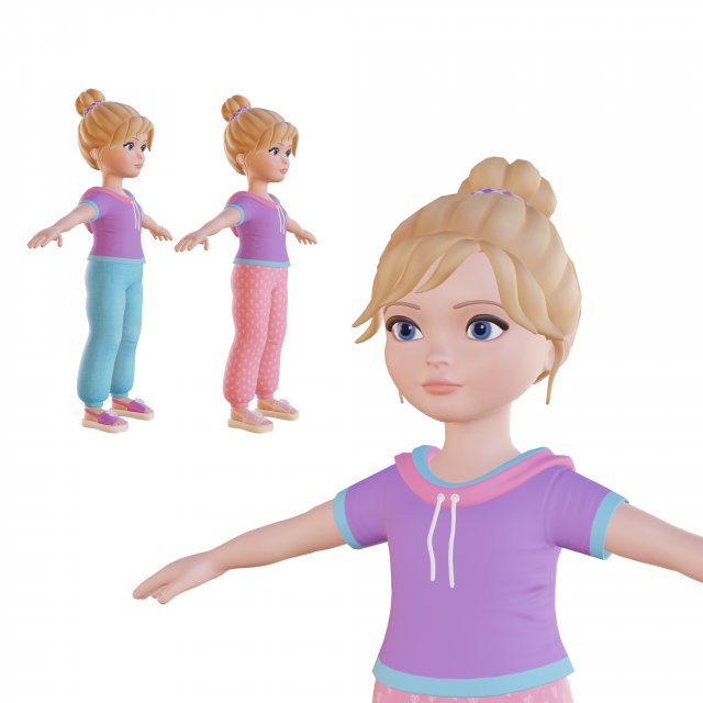 Cartoon girl blonde 3D 모델 .c4d .max .obj .3ds .fbx .stl .blend 
