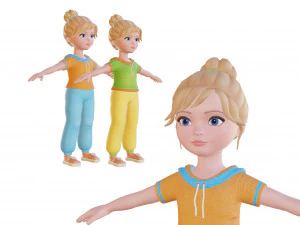 Peque&ntilde;a ni&ntilde;a rubia de dibujos animados Modelo 3D