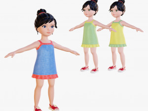 Cartoon girl brunette in sundress 3D Model
