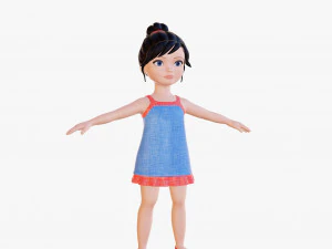 Morena de menina dos desenhos animados em vestido de ver&atilde;o Modelo 3D