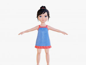 Morena de menina dos desenhos animados em vestido de ver&atilde;o Modelo 3D
