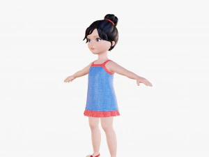 Morena de menina dos desenhos animados em vestido de ver&atilde;o Modelo 3D