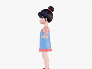 Morena de menina dos desenhos animados em vestido de ver&atilde;o Modelo 3D